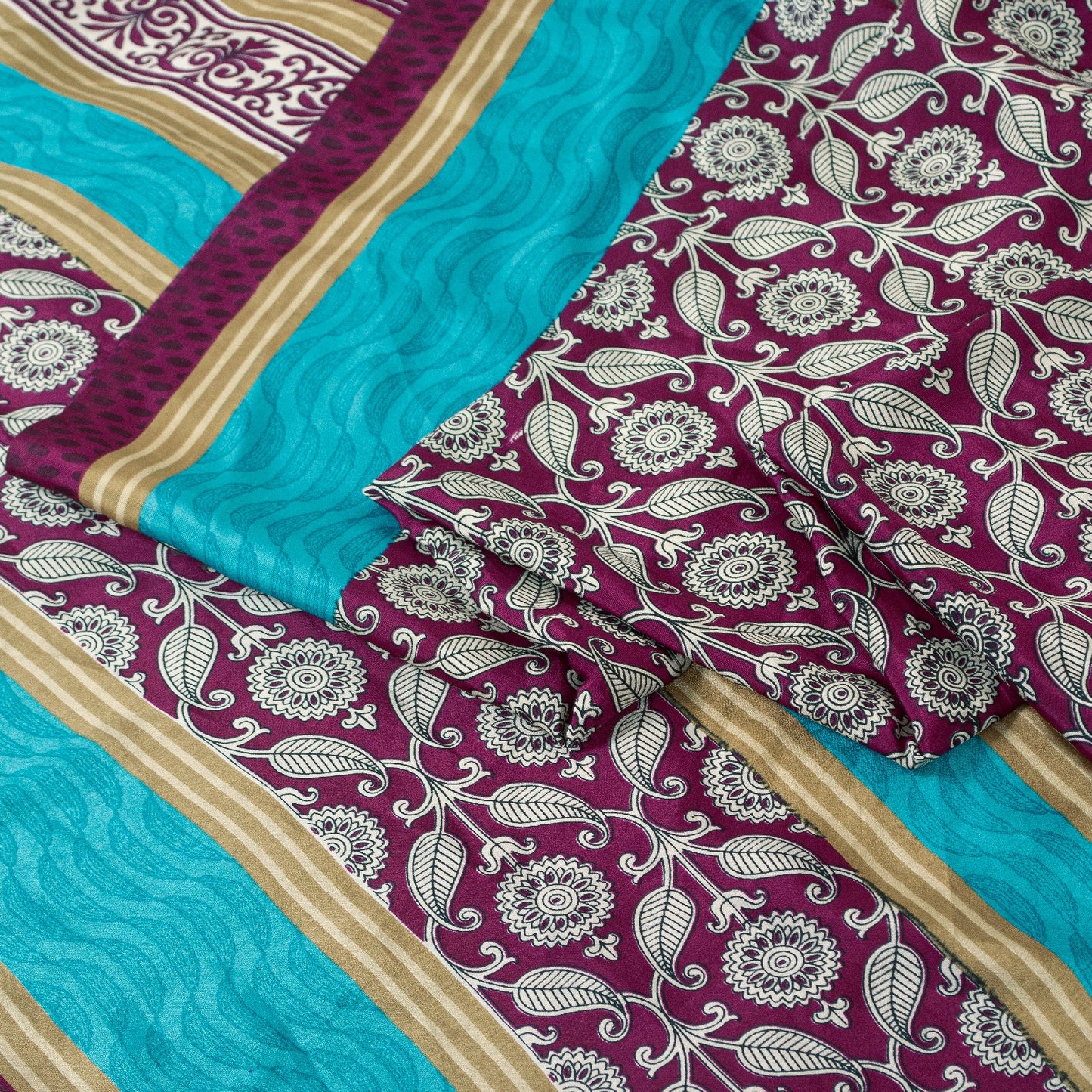 Sanskriti Vintage Sarees Purple Moss Crepe Floral Print 6+YD Soft & Smooth Sari