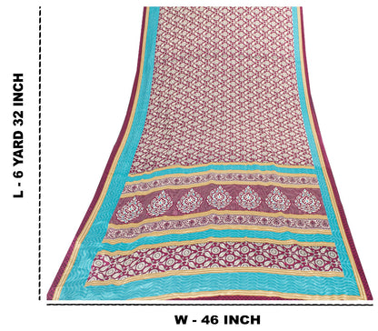 Sanskriti Vintage Sarees Purple Moss Crepe Floral Print 6+YD Soft & Smooth Sari