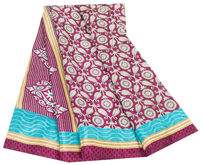 Sanskriti Vintage Sarees Purple Moss Crepe Floral Print 6+YD Soft & Smooth Sari