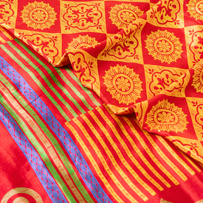 Sanskriti Vintage Sarees Craft Supplies Red Floral Printed 5YD Moss Crepe Sari