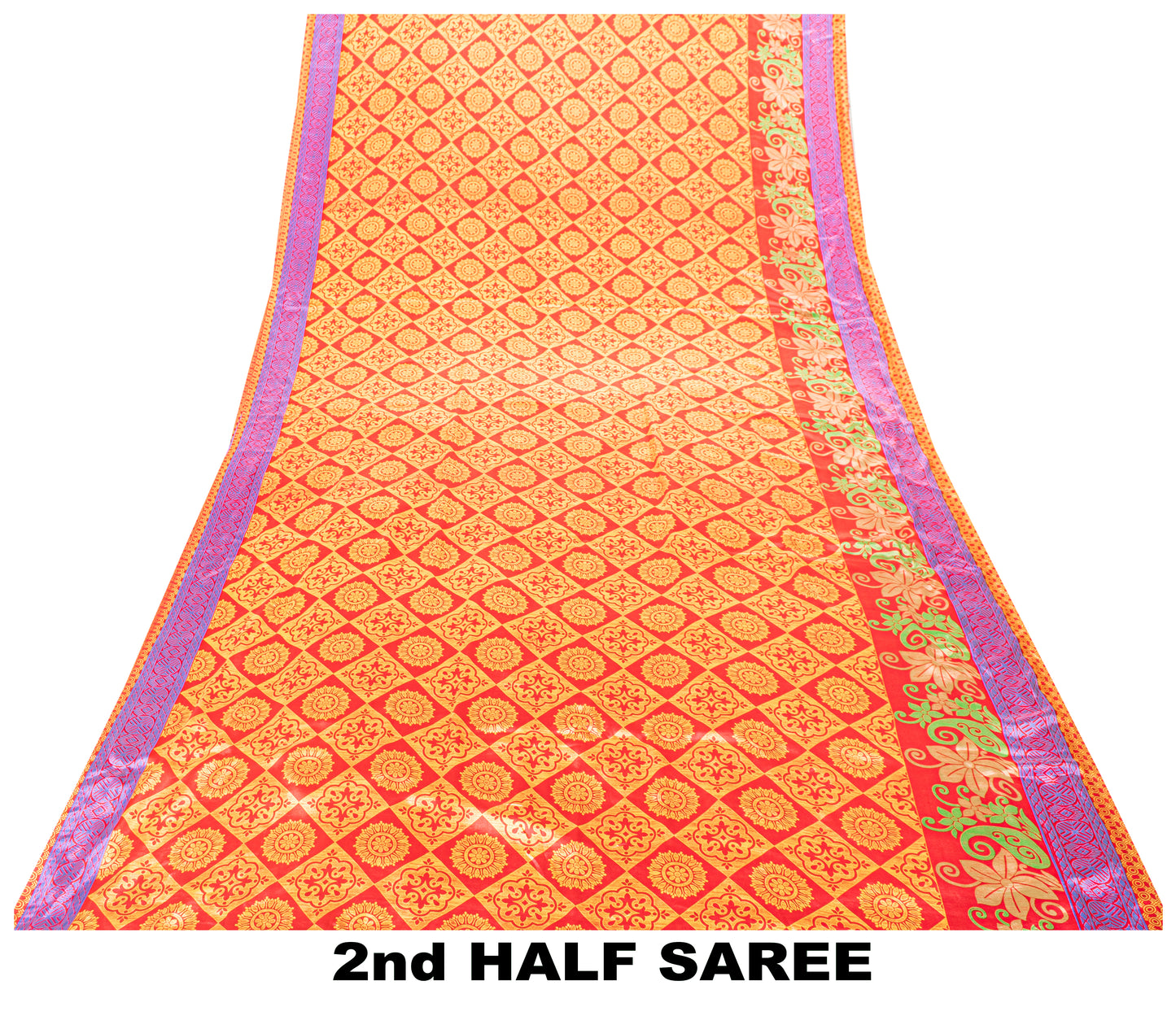 Sanskriti Vintage Sarees Craft Supplies Red Floral Printed 5YD Moss Crepe Sari