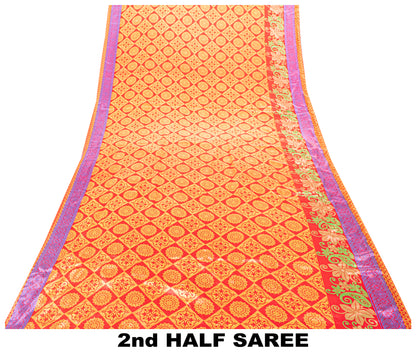 Sanskriti Vintage Sarees Craft Supplies Red Floral Printed 5YD Moss Crepe Sari