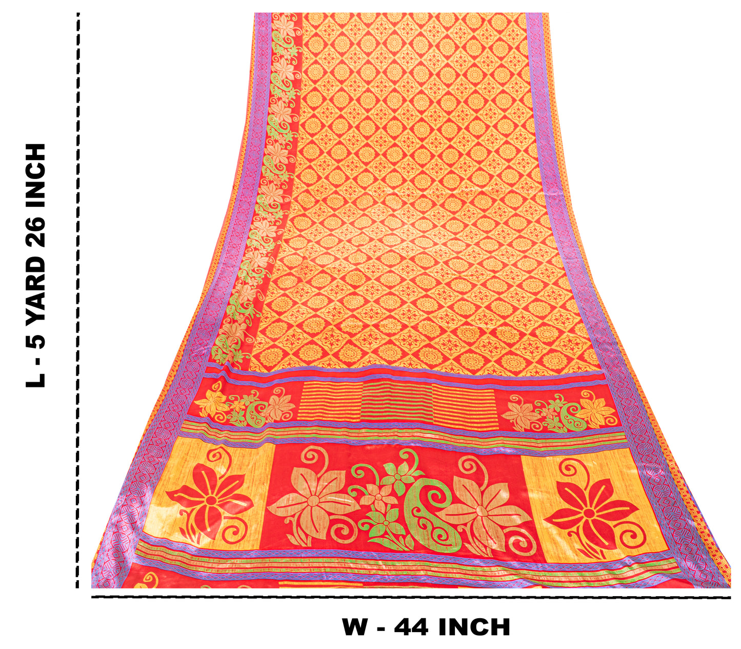 Sanskriti Vintage Sarees Craft Supplies Red Floral Printed 5YD Moss Crepe Sari