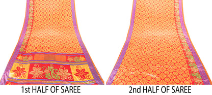 Sanskriti Vintage Sarees Craft Supplies Red Floral Printed 5YD Moss Crepe Sari