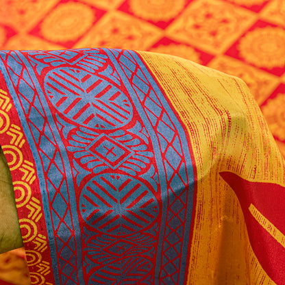 Sanskriti Vintage Sarees Craft Supplies Red Floral Printed 5YD Moss Crepe Sari