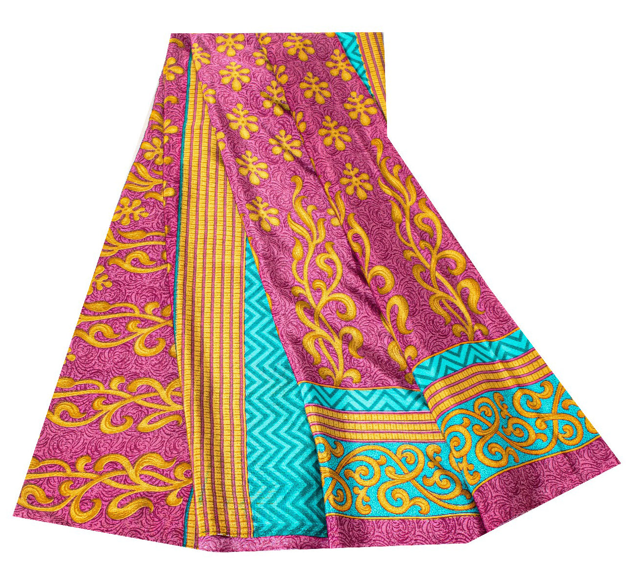 Sanskriti Vintage Sarees Pink Moss Crepe Floral Print 5+YD Dressmaking Soft Sari