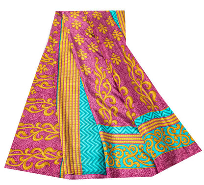 Sanskriti Vintage Sarees Pink Moss Crepe Floral Print 5+YD Dressmaking Soft Sari