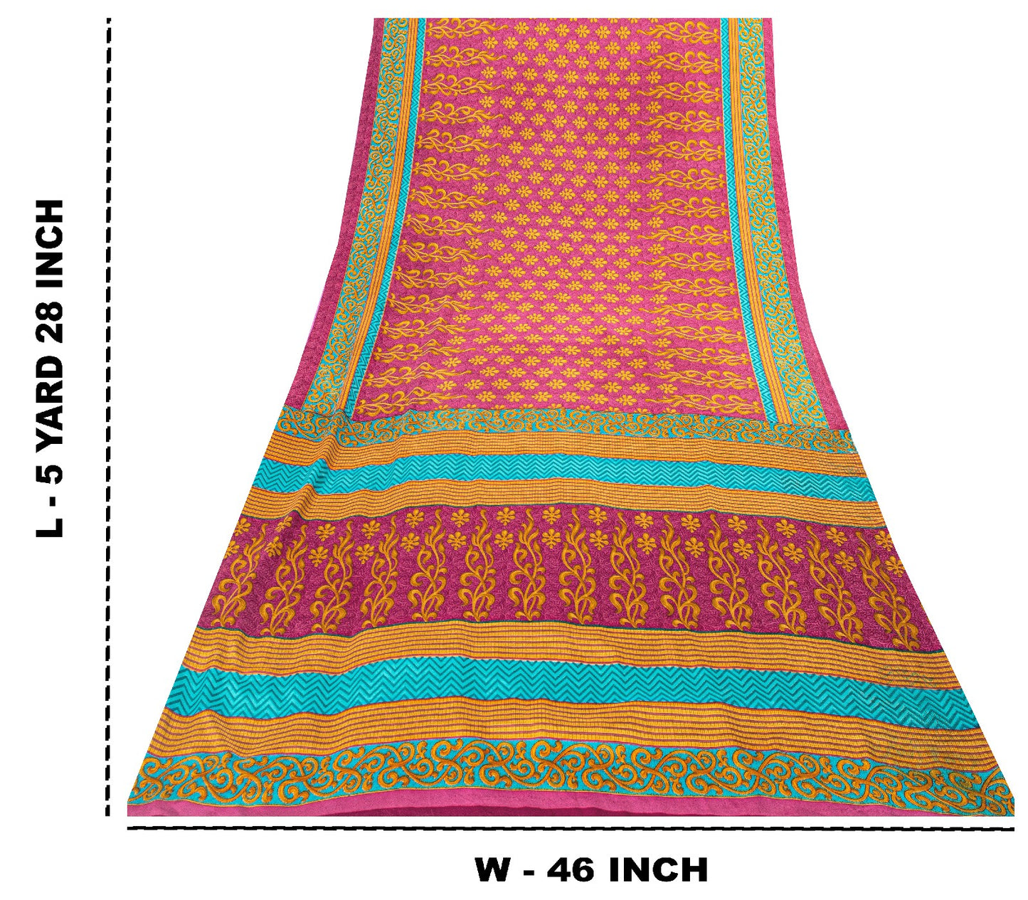 Sanskriti Vintage Sarees Pink Moss Crepe Floral Print 5+YD Dressmaking Soft Sari