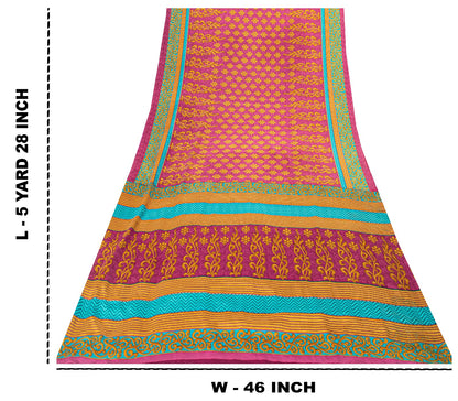 Sanskriti Vintage Sarees Pink Moss Crepe Floral Print 5+YD Dressmaking Soft Sari