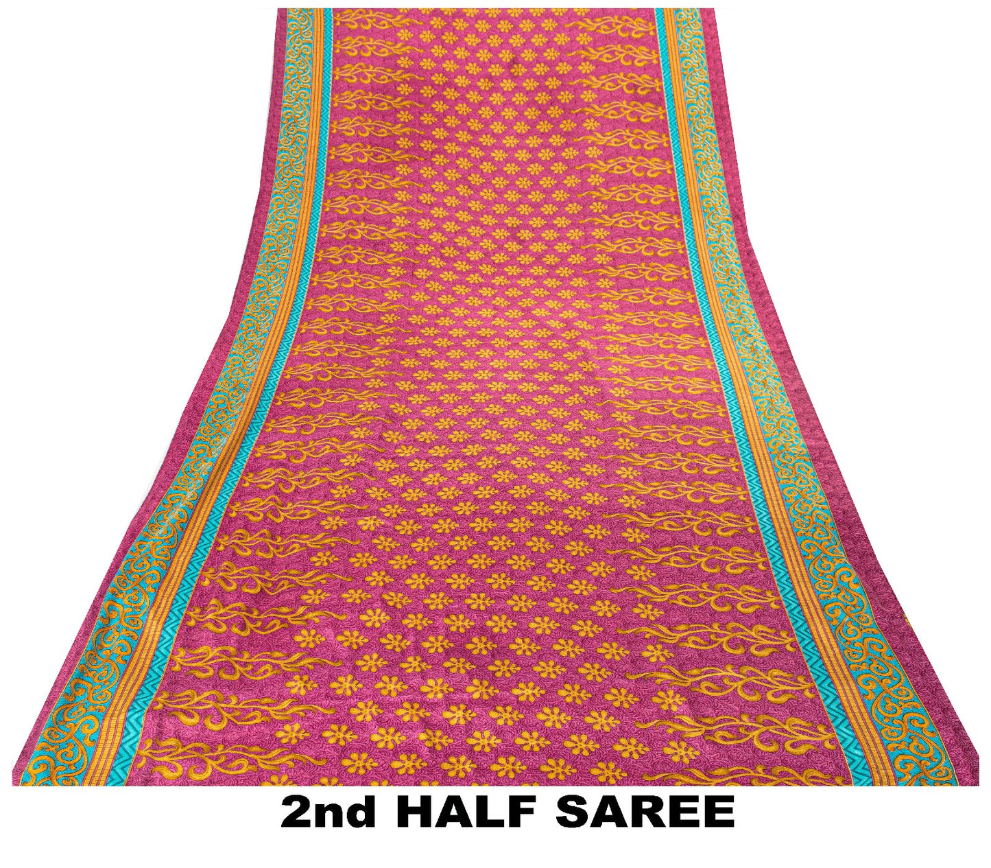 Sanskriti Vintage Sarees Pink Moss Crepe Floral Print 5+YD Dressmaking Soft Sari