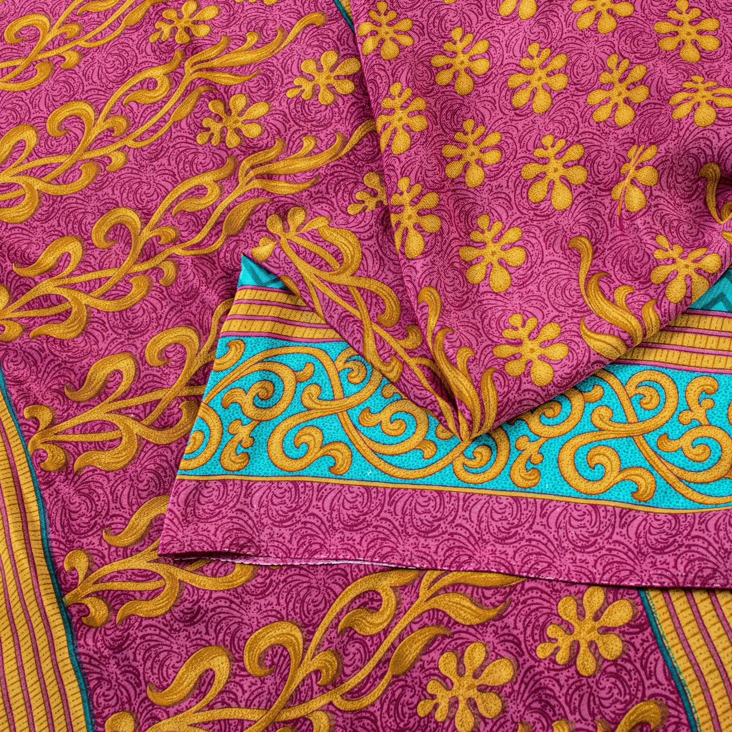 Sanskriti Vintage Sarees Pink Moss Crepe Floral Print 5+YD Dressmaking Soft Sari