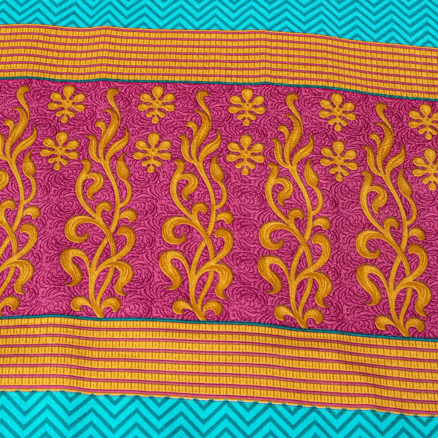 Sanskriti Vintage Sarees Pink Moss Crepe Floral Print 5+YD Dressmaking Soft Sari