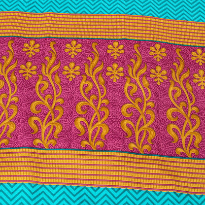 Sanskriti Vintage Sarees Pink Moss Crepe Floral Print 5+YD Dressmaking Soft Sari