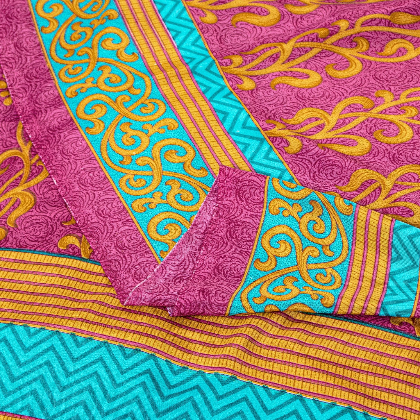 Sanskriti Vintage Sarees Pink Moss Crepe Floral Print 5+YD Dressmaking Soft Sari