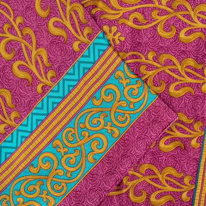 Sanskriti Vintage Sarees Pink Moss Crepe Floral Print 5+YD Dressmaking Soft Sari