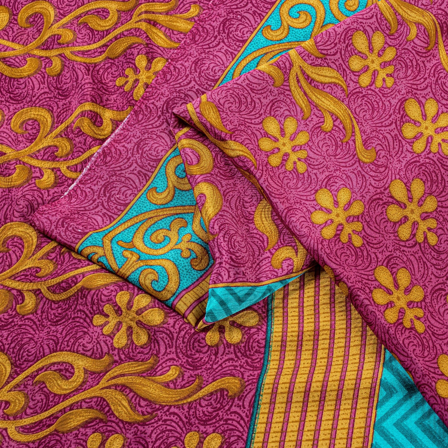Sanskriti Vintage Sarees Pink Moss Crepe Floral Print 5+YD Dressmaking Soft Sari