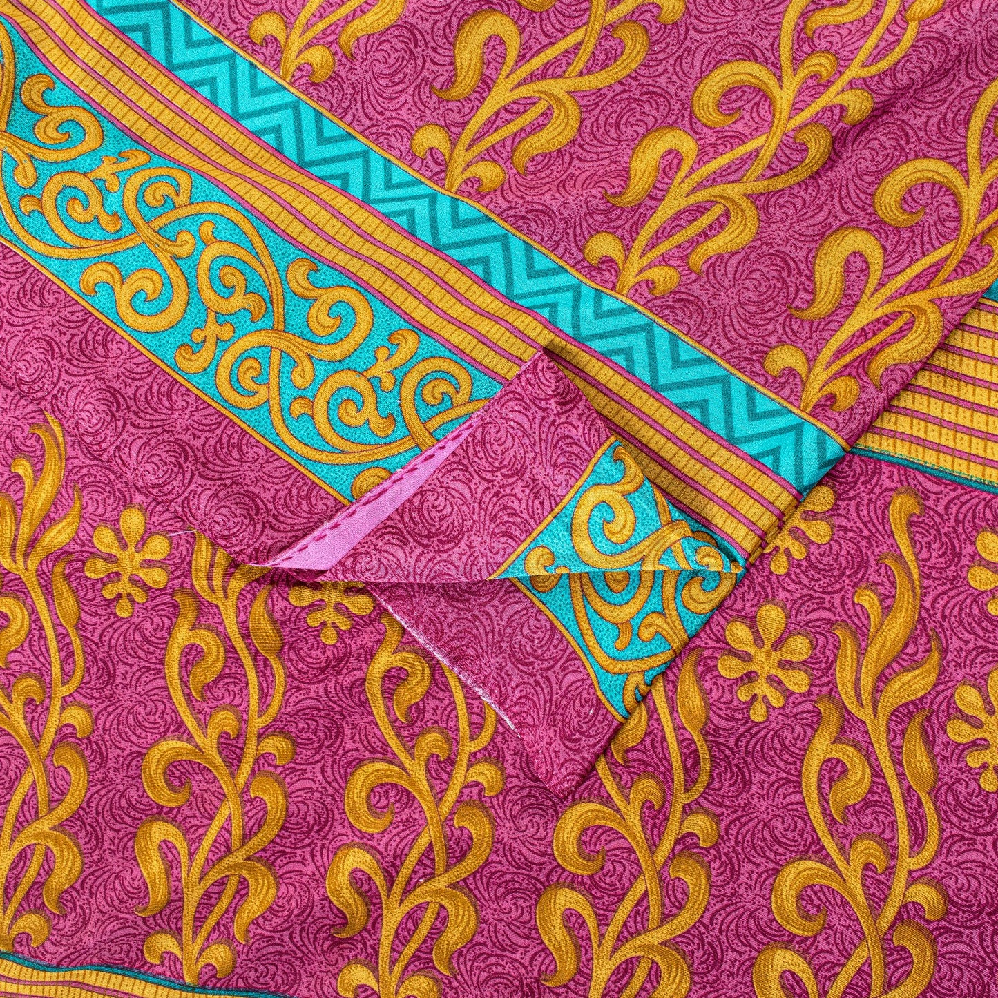 Sanskriti Vintage Sarees Pink Moss Crepe Floral Print 5+YD Dressmaking Soft Sari