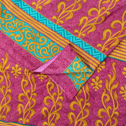 Sanskriti Vintage Sarees Pink Moss Crepe Floral Print 5+YD Dressmaking Soft Sari