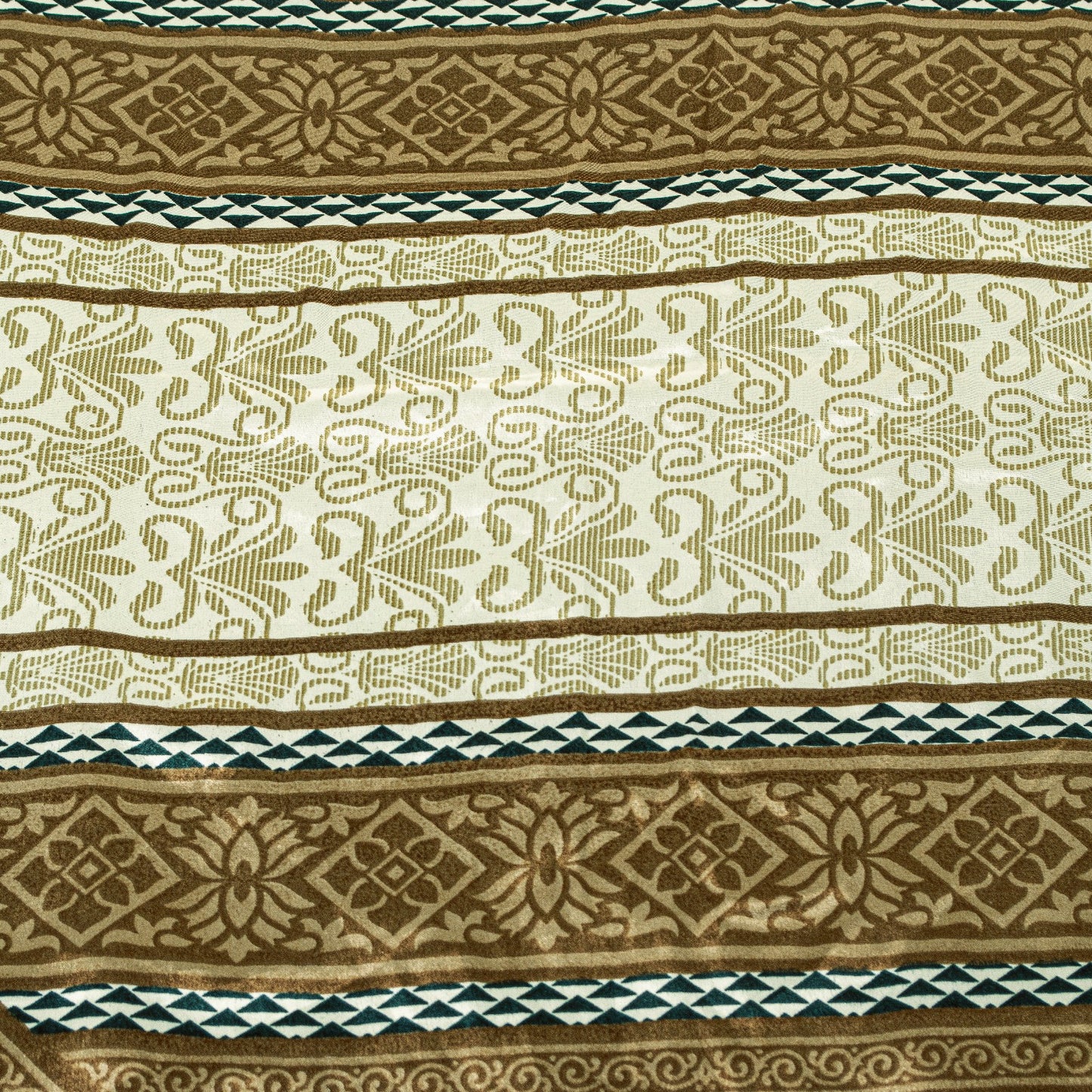 Sanskriti Vintage Sarees Ivory Moss Crepe Floral Print 6+YD Recycled Fabric Sari