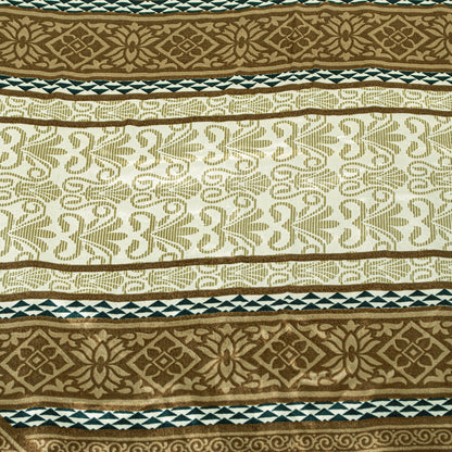 Sanskriti Vintage Sarees Ivory Moss Crepe Floral Print 6+YD Recycled Fabric Sari