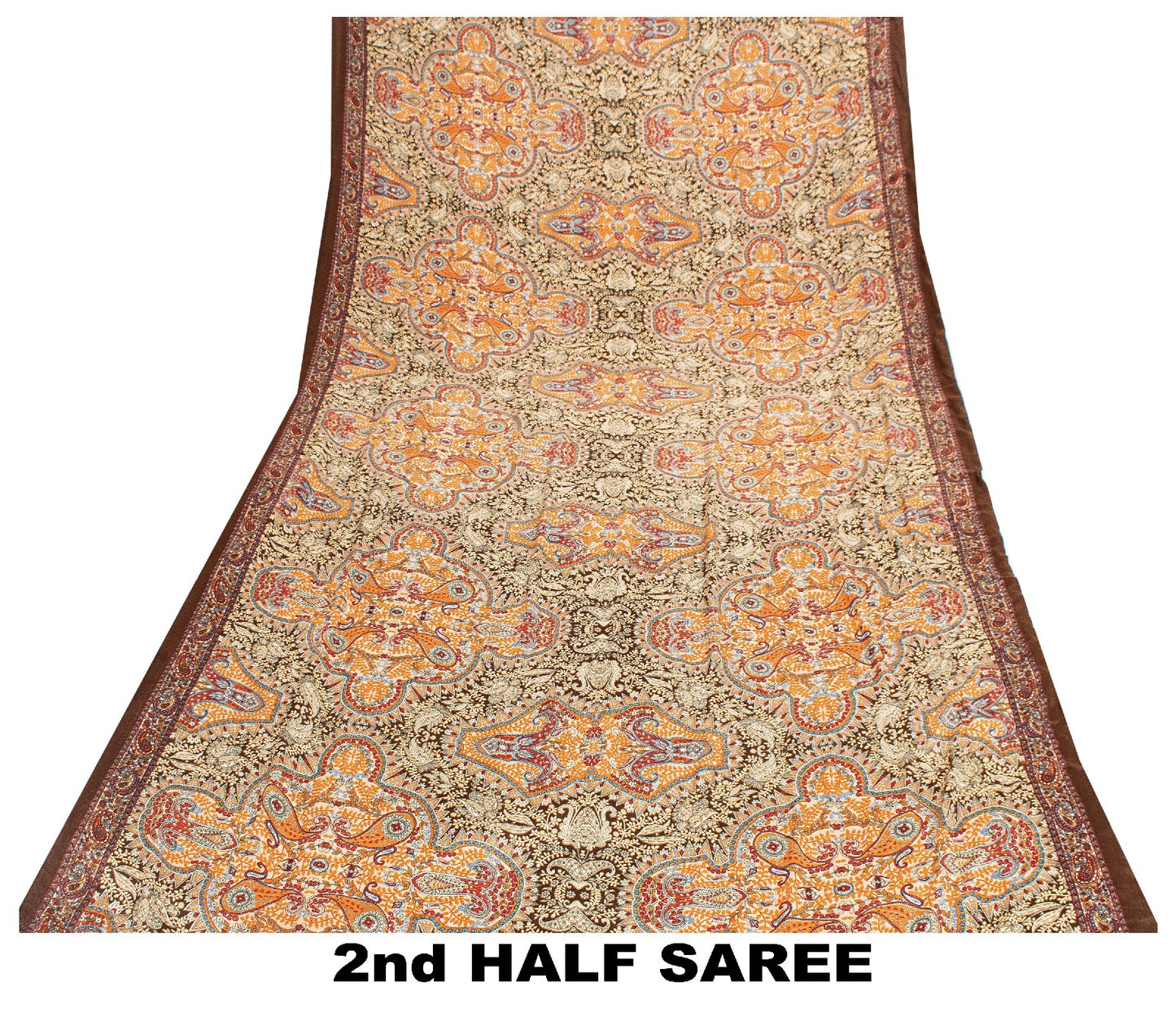 Sanskriti Vintage Craft Supplies Home Deco Ivory Floral Print 6YDSari Moss Crepe