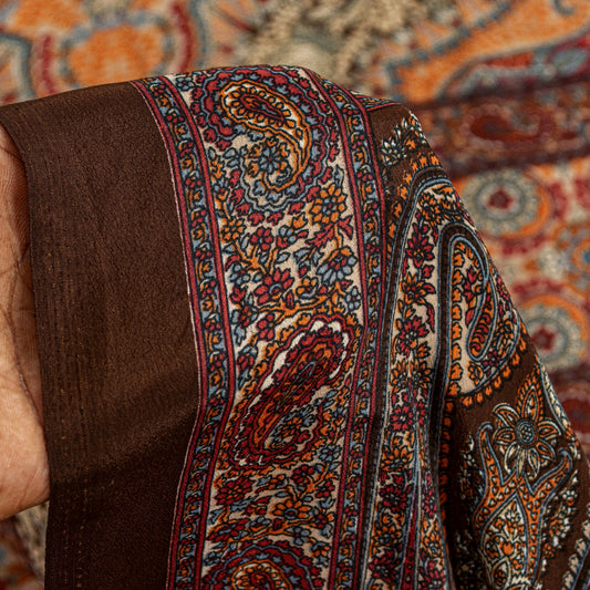 Sanskriti Vintage Craft Supplies Home Deco Ivory Floral Print 6YDSari Moss Crepe