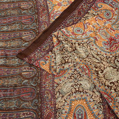 Sanskriti Vintage Craft Supplies Home Deco Ivory Floral Print 6YDSari Moss Crepe