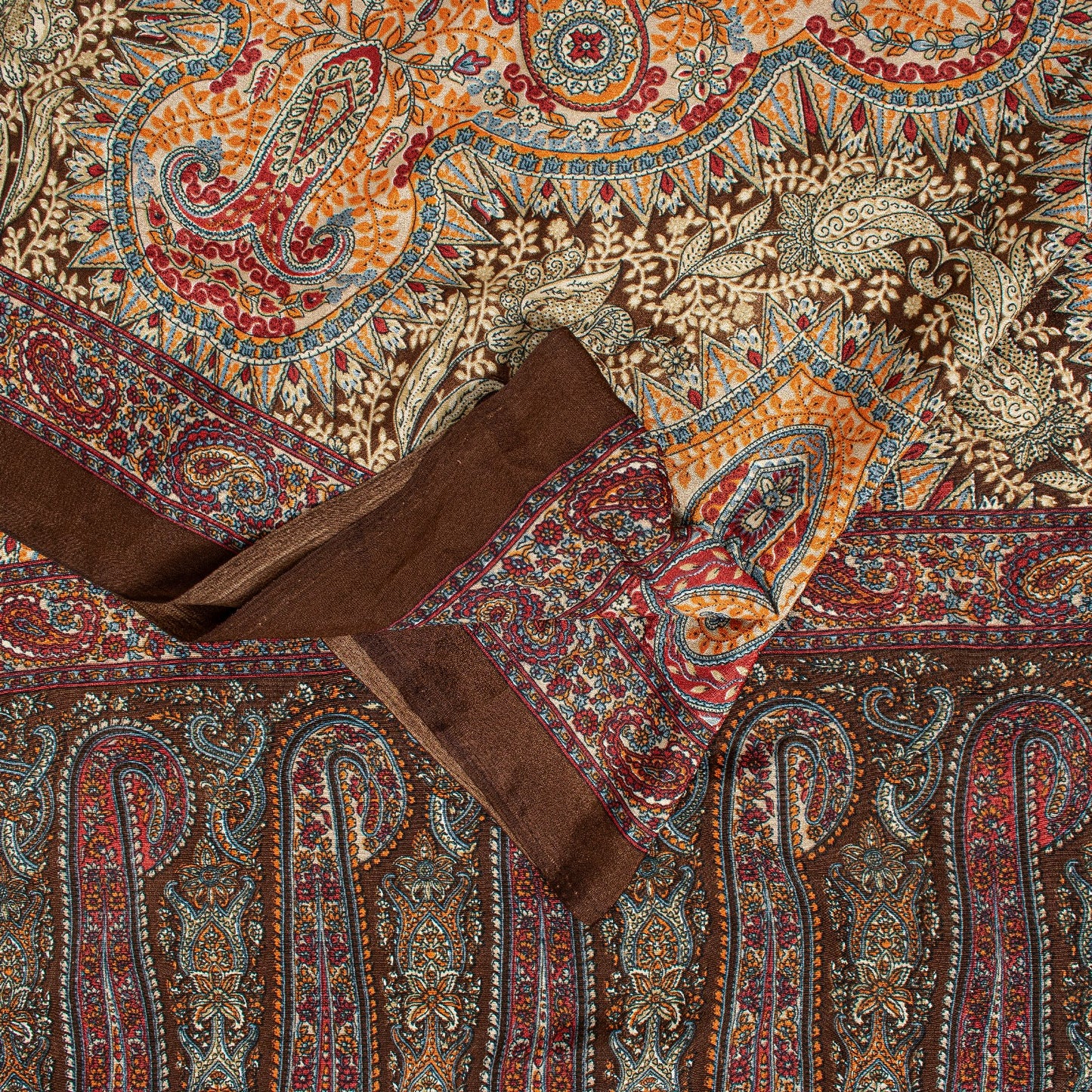 Sanskriti Vintage Craft Supplies Home Deco Ivory Floral Print 6YDSari Moss Crepe