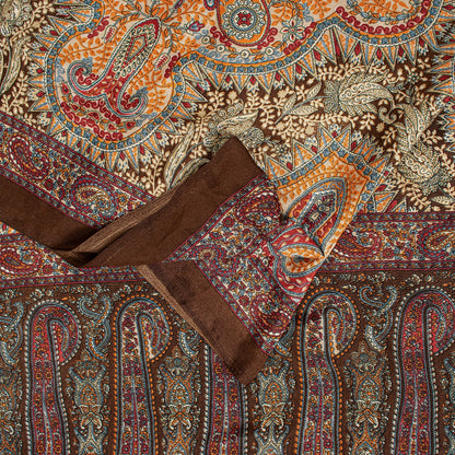 Sanskriti Vintage Craft Supplies Home Deco Ivory Floral Print 6YDSari Moss Crepe