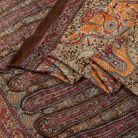 Sanskriti Vintage Craft Supplies Home Deco Ivory Floral Print 6YDSari Moss Crepe