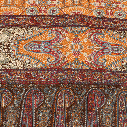 Sanskriti Vintage Craft Supplies Home Deco Ivory Floral Print 6YDSari Moss Crepe