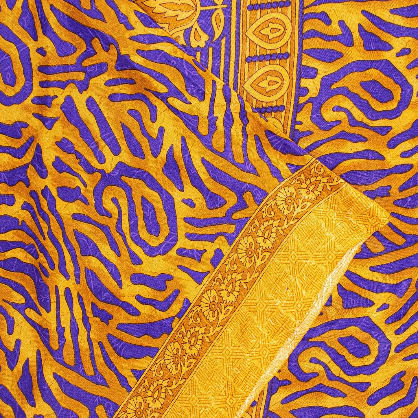 Sanskriti Vintage Craft Supplies Home Deco YellowFloral Print 5YDSari Moss Crepe