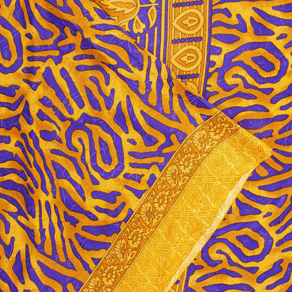 Sanskriti Vintage Craft Supplies Home Deco YellowFloral Print 5YDSari Moss Crepe