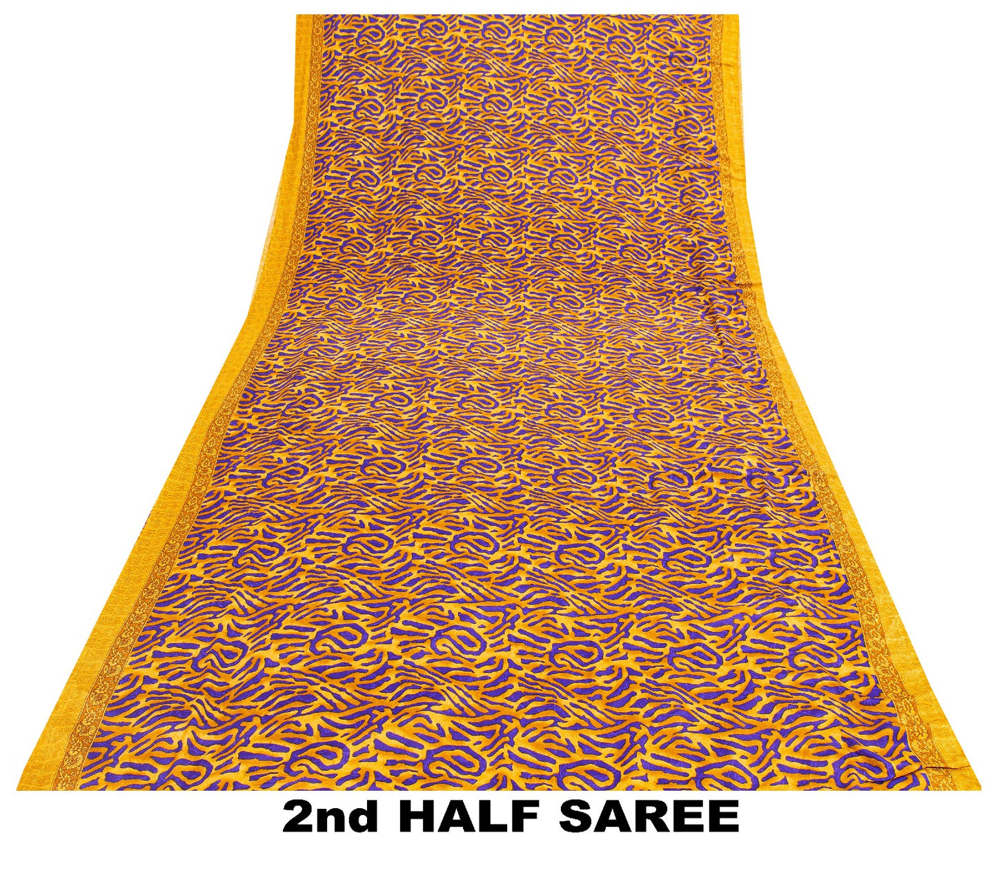 Sanskriti Vintage Craft Supplies Home Deco YellowFloral Print 5YDSari Moss Crepe