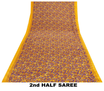 Sanskriti Vintage Craft Supplies Home Deco YellowFloral Print 5YDSari Moss Crepe