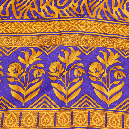 Sanskriti Vintage Craft Supplies Home Deco YellowFloral Print 5YDSari Moss Crepe