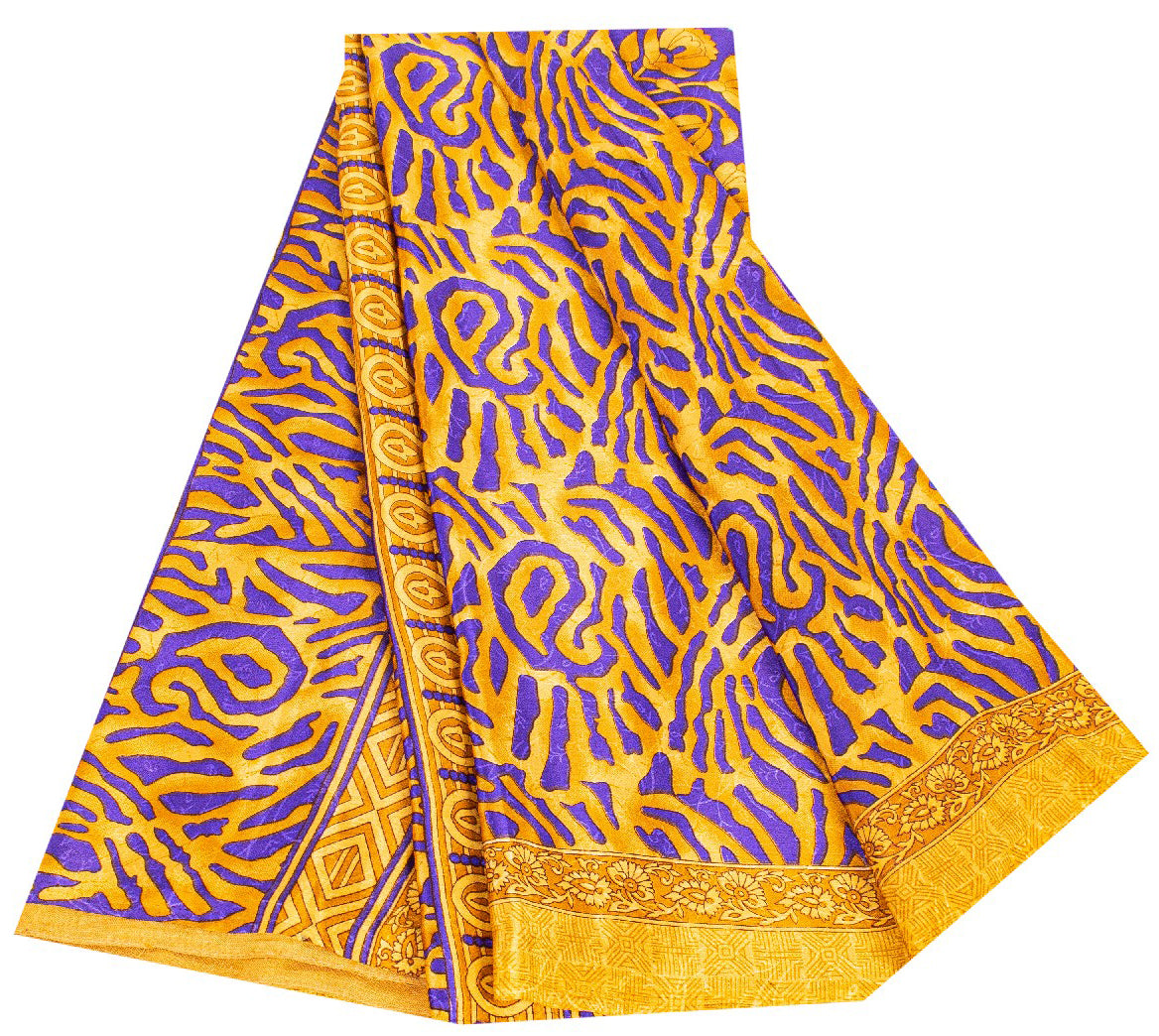 Sanskriti Vintage Craft Supplies Home Deco YellowFloral Print 5YDSari Moss Crepe