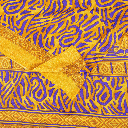Sanskriti Vintage Craft Supplies Home Deco YellowFloral Print 5YDSari Moss Crepe