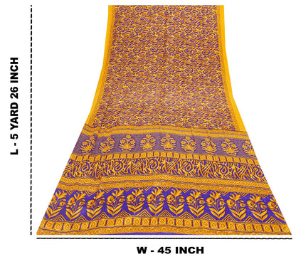 Sanskriti Vintage Craft Supplies Home Deco YellowFloral Print 5YDSari Moss Crepe