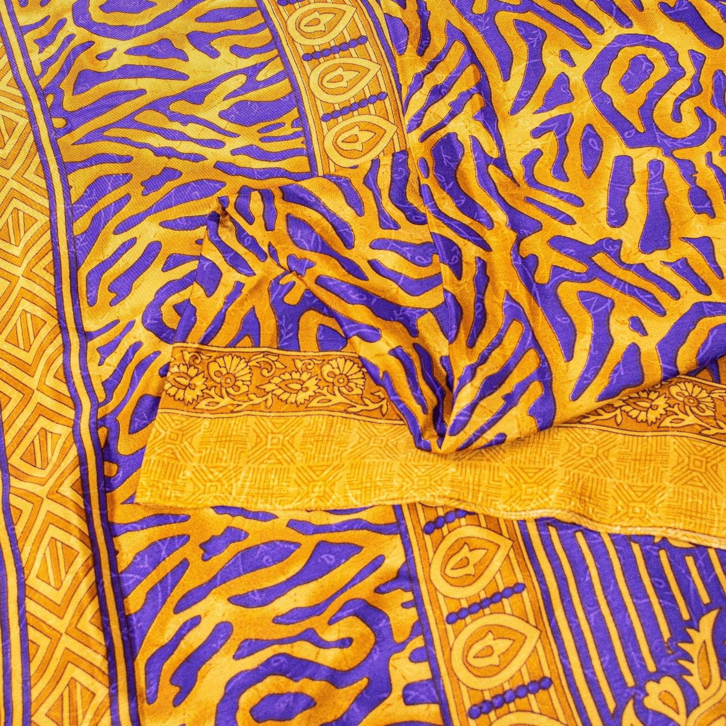 Sanskriti Vintage Craft Supplies Home Deco YellowFloral Print 5YDSari Moss Crepe