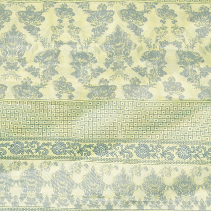 Sanskriti Vintage Sarees Yellow & Green Moss Crepe Floral Print Sari 5+yd Fabric