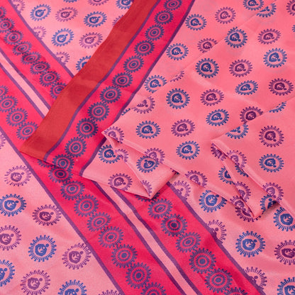 Sanskriti Vintage Sarees Pink Moss Crepe Floral Printed Sari 6+yd Craft Fabric