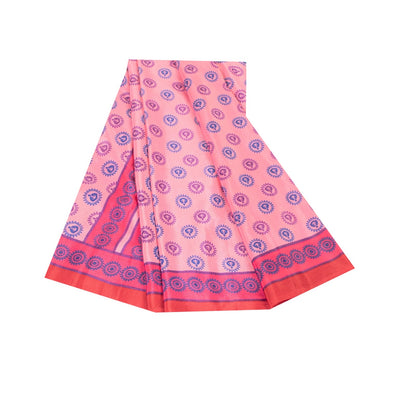 Sanskriti Vintage Sarees Pink Moss Crepe Floral Printed Sari 6+yd Craft Fabric