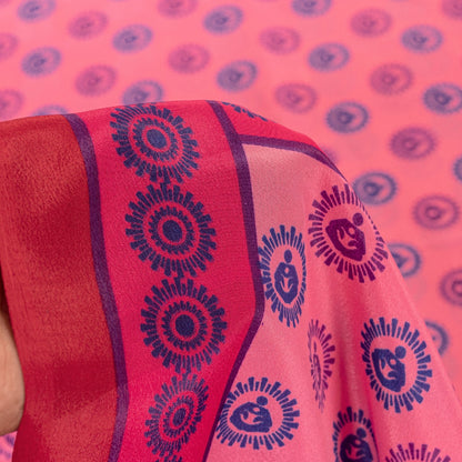 Sanskriti Vintage Sarees Pink Moss Crepe Floral Printed Sari 6+yd Craft Fabric