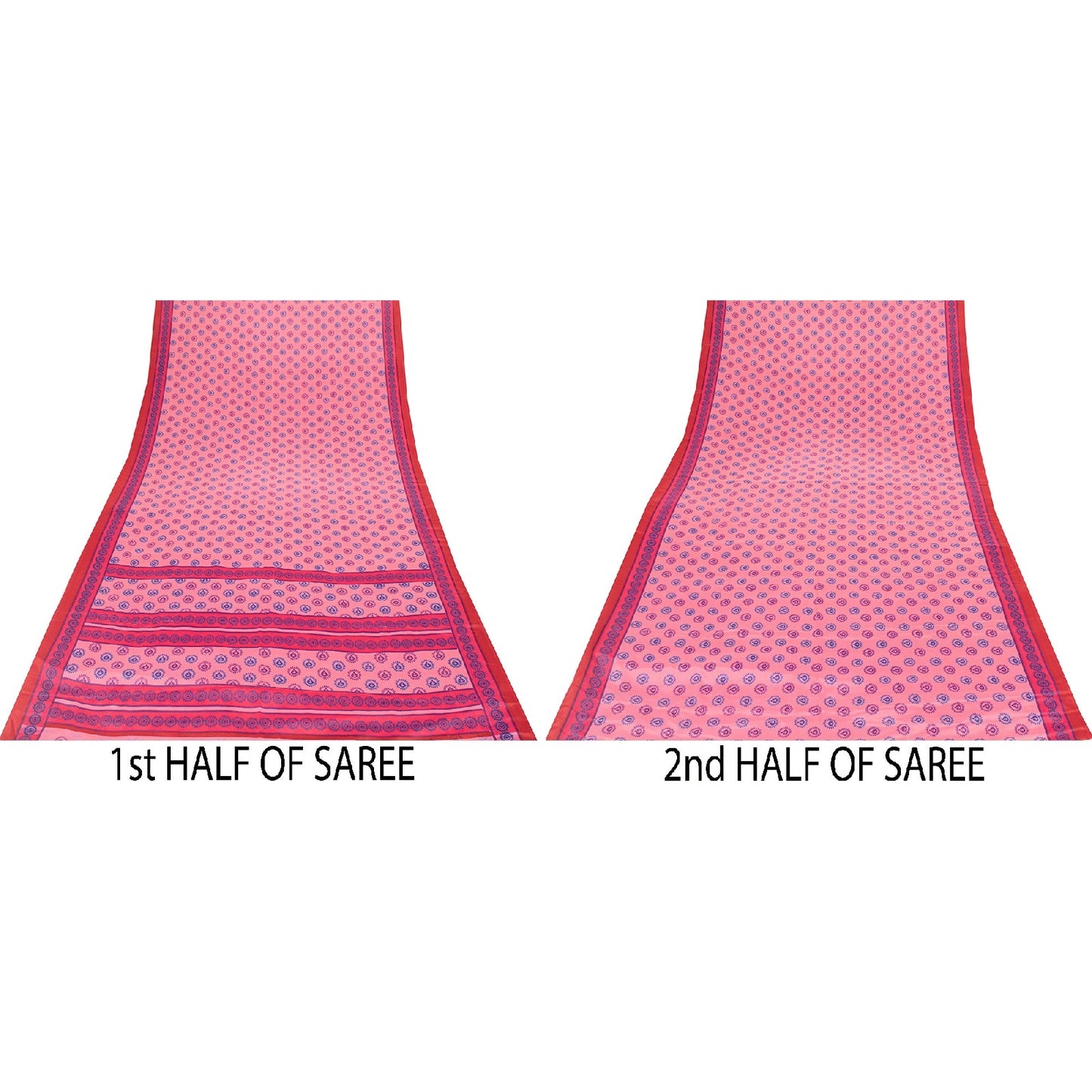 Sanskriti Vintage Sarees Pink Moss Crepe Floral Printed Sari 6+yd Craft Fabric