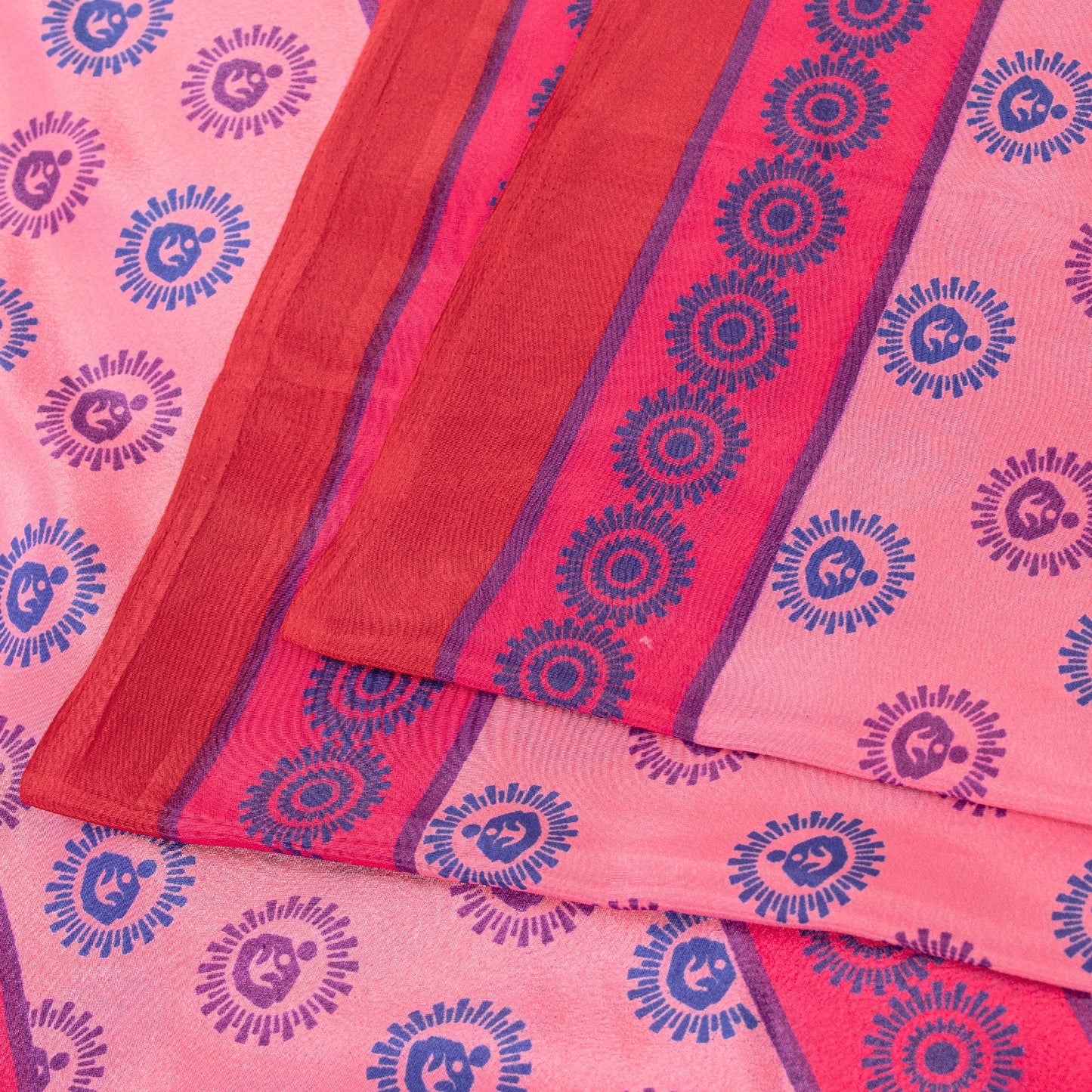 Sanskriti Vintage Sarees Pink Moss Crepe Floral Printed Sari 6+yd Craft Fabric