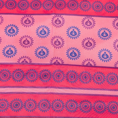 Sanskriti Vintage Sarees Pink Moss Crepe Floral Printed Sari 6+yd Craft Fabric