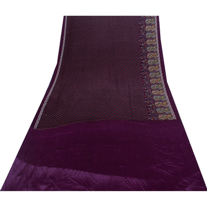Sanskriti Vintage Sarees Wine Moss Crepe Floral Printed Sari 7yd Craft Fabric