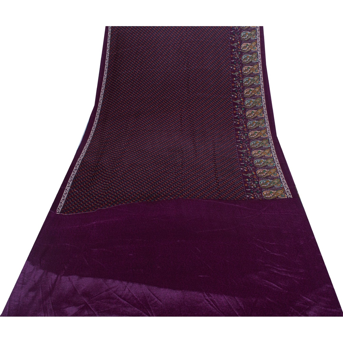 Sanskriti Vintage Sarees Wine Moss Crepe Floral Printed Sari 7yd Craft Fabric