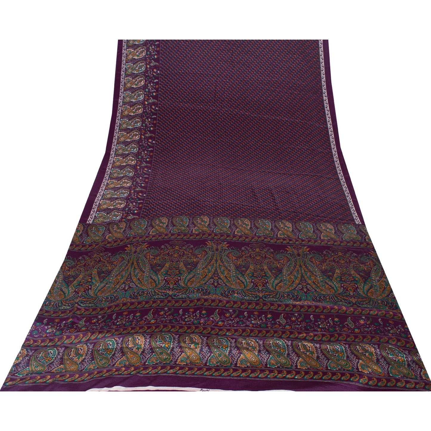 Sanskriti Vintage Sarees Wine Moss Crepe Floral Printed Sari 7yd Craft Fabric